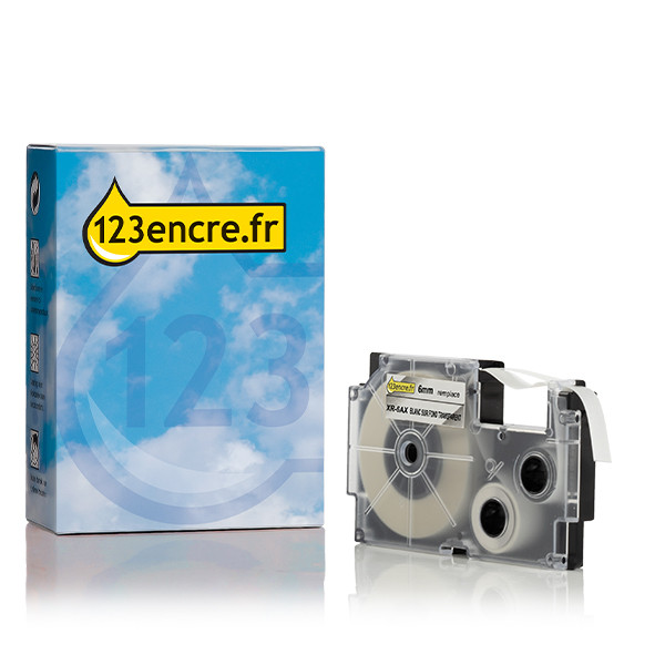 Casio XR-6AX ruban 6 mm (marque 123encre) - blanc sur transparent 056321 - 1