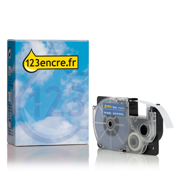 Casio XR-9ABU ruban 9 mm (marque 123encre) - blanc sur bleu 056338 - 1