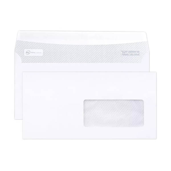 Clairefontaine Calligraphe enveloppe 110 x 220 mm - EA5/6 fenêtre à droite, autocollante (50 pièces) - blanc 404633 - 1