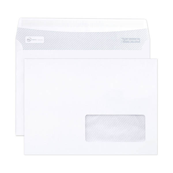 Clairefontaine Calligraphe enveloppe 162 x 229 mm - C5 fenêtre à droite, autocollante (500 pièces) - blanc 404636 - 1