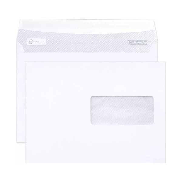 Clairefontaine Calligraphe enveloppe 162 x 229 mm - C5 fenêtre à droite centrée, autocollante (500 pièces) - blanc 404637 - 1