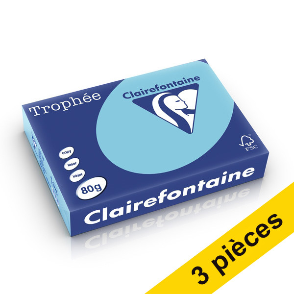 Offre : 3x Clairefontaine papier couleur 80 g/m² A4 (500 feuilles) - bleu alizé 340040 - 1