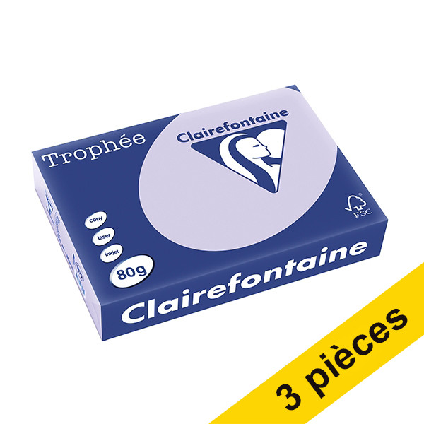 Offre : 3x Clairefontaine papier couleur 80 g/m² A4 (500 feuilles) - lilas 340030 - 1