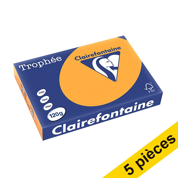 Offre : 5x Clairefontaine papier couleur 120 g/m² A4 (250 feuilles) - clémentine 250479 - 1