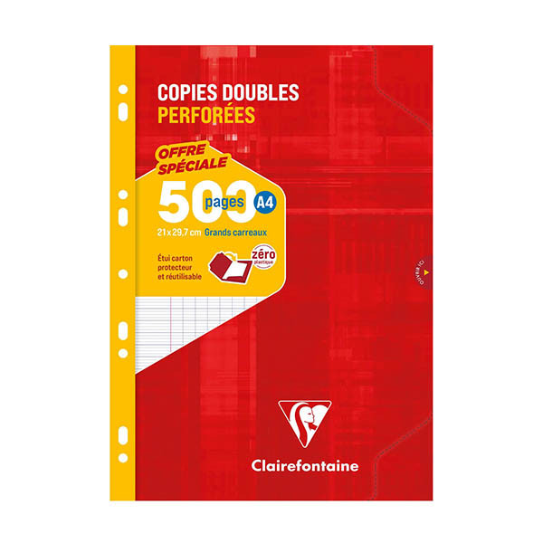 Clairefontaine copies doubles perforées A4 Seyès (grands carreaux) 90 g/m² 250 feuilles 404568 - 1