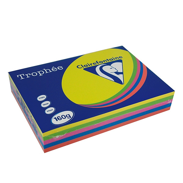 Clairefontaine multipack 160 g/m² (5 x 50 feuilles) - jaune/vert/orange/bleu/rose intense 250030 - 1
