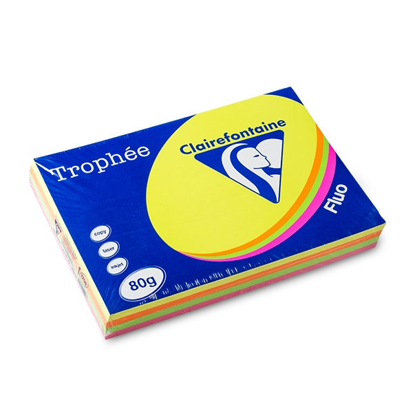 Clairefontaine multipack 80 g/m² A3 (4 x 125 feuilles) -  fluo rose/jaune/orange/vert 250297 - 1