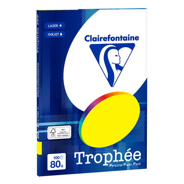 Clairefontaine papier couleur 80 g/m² A4 (100 feuilles) - jaune fluo 250014 - 1