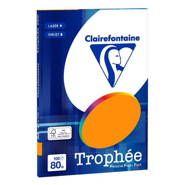 Clairefontaine papier couleur 80 g/m² A4 (100 feuilles) - orange fluo 250016 - 1