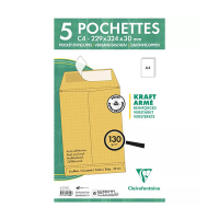Clairefontaine pochette kraft 229 x 324 x 30 mm - C4 autocollante (5 pièces) 404643