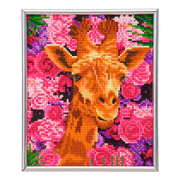 Crystal Art broderie diamant photo avec cadre 21 x 25 cm - Girafe & Fleurs 400936 - 1