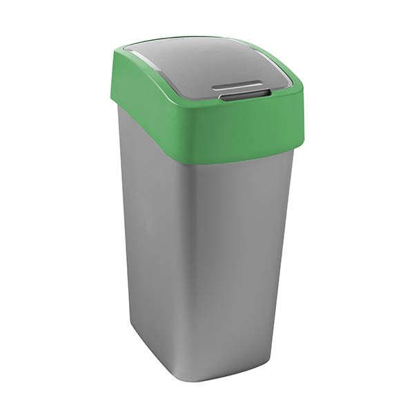 Curver Flip Bin Recycling poubelle (45 litres) - argent/vert 243891 - 1