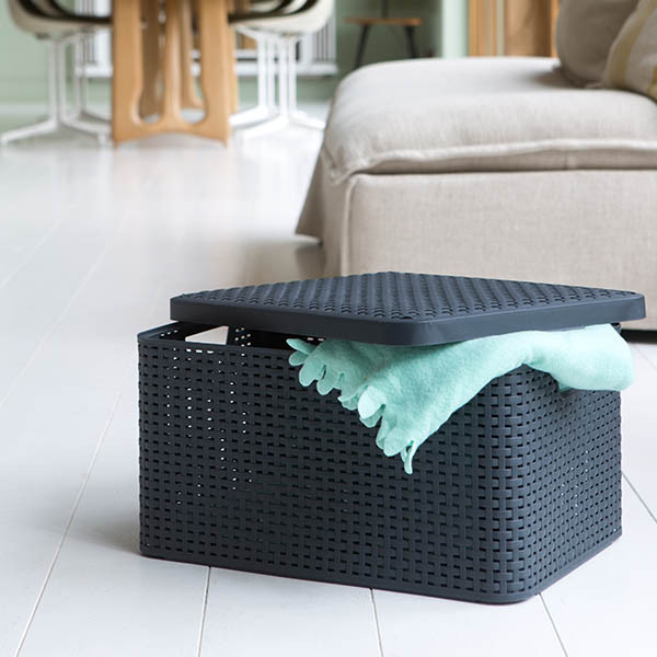 Curver Style panier de rangement L + couvercle 30 litres - anthracite 243864 - 3