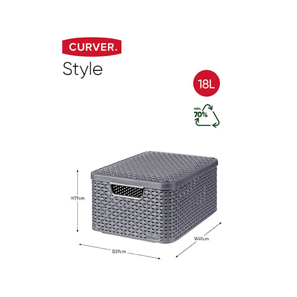 Curver Style panier de rangement M + couvercle 18 litres - anthracite 243863 - 2
