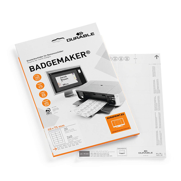 Durable inserts pour porte-badge 75 x 40 mm (240 badges) 310123 - 1