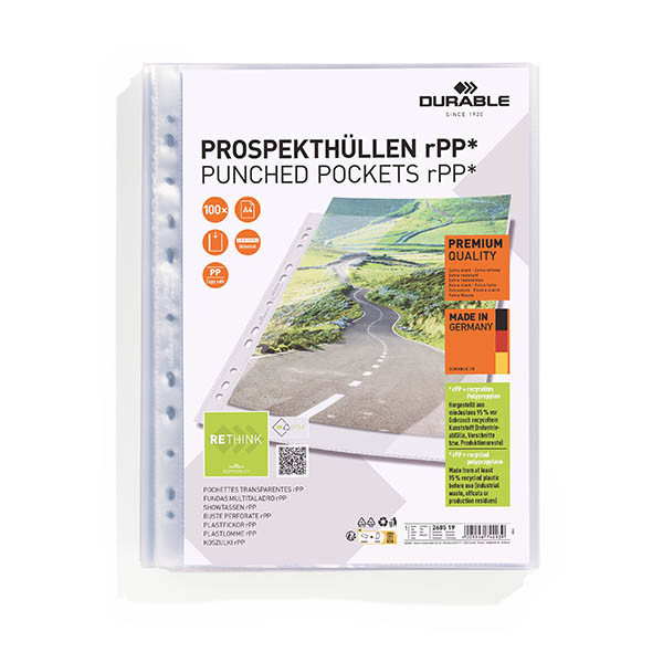 Durable pochettes perforées A4 11 trous 80 microns (100 pièces) - transparent 310291 - 1