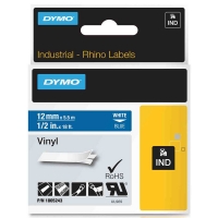 Dymo 1805243 IND Rhino ruban d'étiquettes vinyle 12 mm (d'origine) - blanc sur bleu 088646