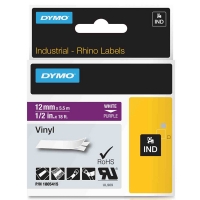 Dymo 1805415 IND Rhino ruban d'étiquettes vinyle 12 mm (d'origine) - blanc sur violet 088652