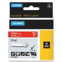 Dymo 1805416 IND Rhino ruban d'étiquettes vinyle 12 mm (d'origine) - blanc sur rouge 088626