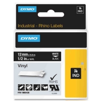 Dymo 1805435 IND Rhino ruban d'étiquettes vinyle 12 mm (d'origine) - blanc sur noir 088634