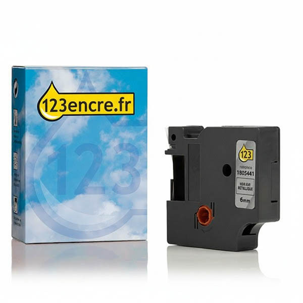 Dymo 1805441 IND Rhino ruban d'étiquettes polyester permanent 6 mm (marque 123encre) - noir sur métallique 088685 - 1