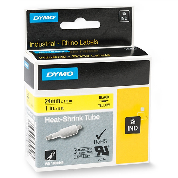 Dymo 1805444 IND Rhino ruban d'étiquettes thermorétractables - noir sur jaune 24 mm (d'origine) 088712 - 1