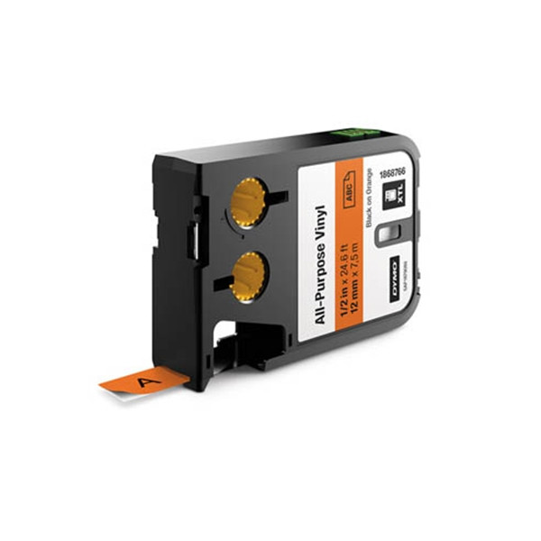 Dymo 1868766 XTL étiquettes vinyle 12 mm (d'origine) - noir sur orange 088902 - 1