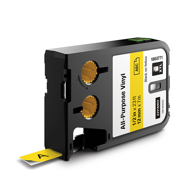 Dymo 1868771 XTL étiquettes vinyle 12 mm (d'origine) - noir sur jaune 088904 - 1