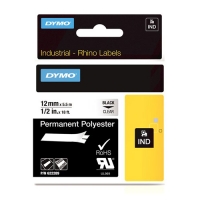 Dymo 622289 IND Rhino ruban d'étiquettes permanentes polyester 12 mm (d'origine) - noir sur transparent 088678