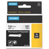 Dymo S0718160/18508DMO IND Rhino ruban d'étiquettes permanentes polyester 9 mm (d'origine) - noir sur transparent 088676