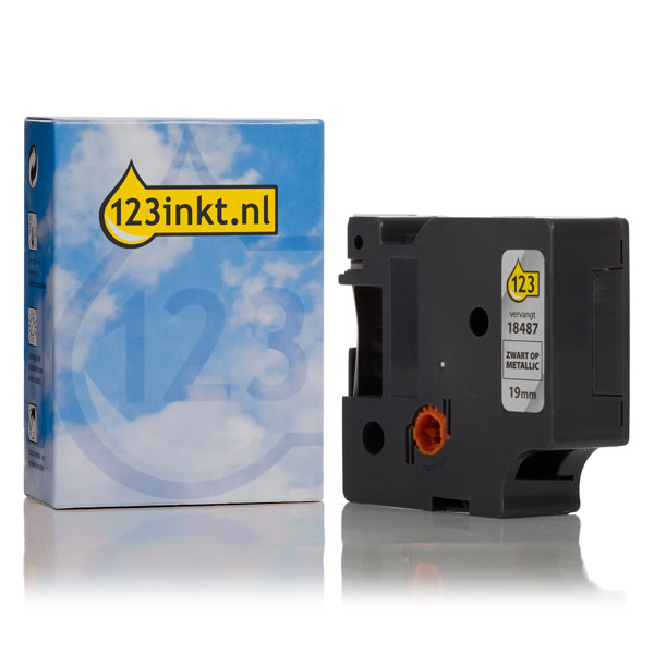 Dymo S0718200/18487 IND Rhino ruban d'étiquettes permanentes polyester 19 mm (marque 123encre) - noir sur métallique 088691 - 1