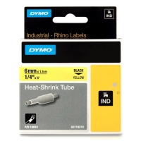 Dymo S0718270/18052 IND Rhino ruban d'étiquettes thermorétractables 6 mm (d'origine) - noir sur jaune 088704