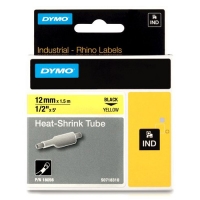 Dymo S0718310/18056 IND Rhino ruban d'étiquettes thermorétractables 12 mm (d'origine) - noir sur jaune 088708