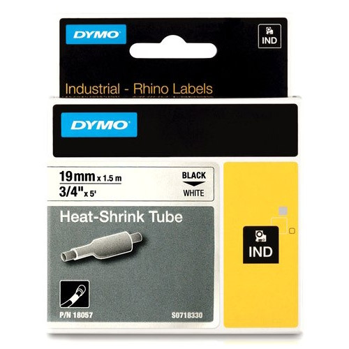 Dymo S0718330/18057 IND Rhino ruban d'étiquettes thermorétractables 19 mm (d'origine) - noir sur blanc 088700 - 1