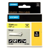 Dymo S0718450/18432 IND Rhino ruban d'étiquettes vinyle 12 mm (d'origine) - noir sur jaune 088608