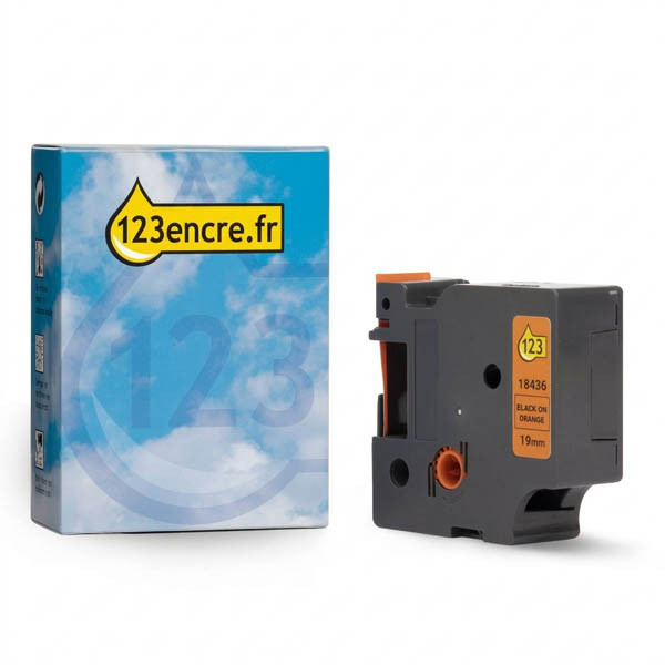 Dymo S0718500/18436 IND Rhino ruban vinyle 19 mm (marque 123encre) - noir sur orange 088617 - 1