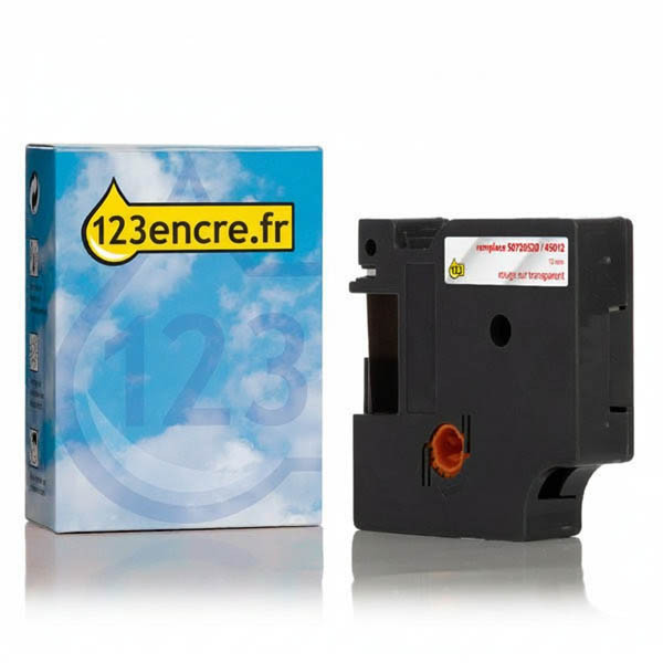 Dymo S0720520/45012 ruban d'étiquettes 12 mm (marque 123encre) - rouge sur transparent 088205 - 1