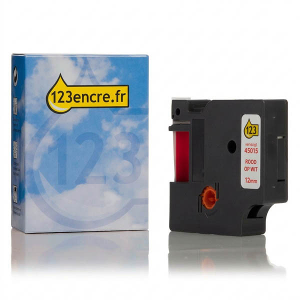 Dymo S0720550/45015 ruban 12 mm (marque 123encre) - rouge sur blanc 088211 - 1