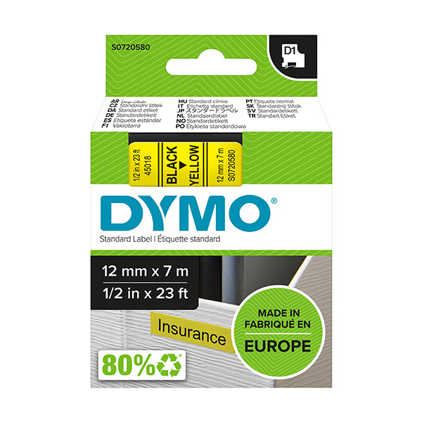 Dymo S0720580/45018 ruban d'étiquettes 12 mm (d'origine) - noir sur jaune 088216 - 1