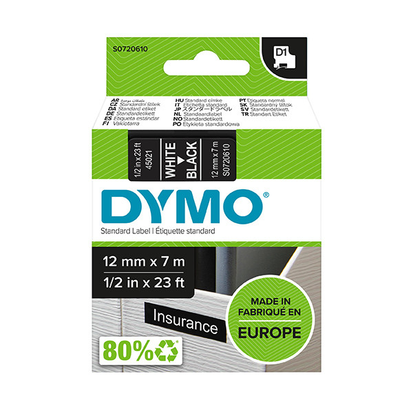 Dymo S0720610/45021 ruban d'étiquettes 12 mm (d'origine) - blanc sur noir 088222 - 1