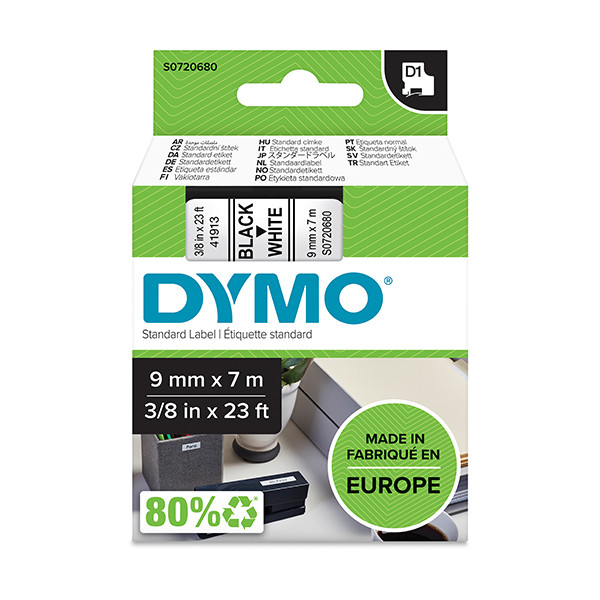 Dymo S0720680/40913 ruban d'étiquettes 9 mm (d'origine) - noir sur blanc 088106 - 1