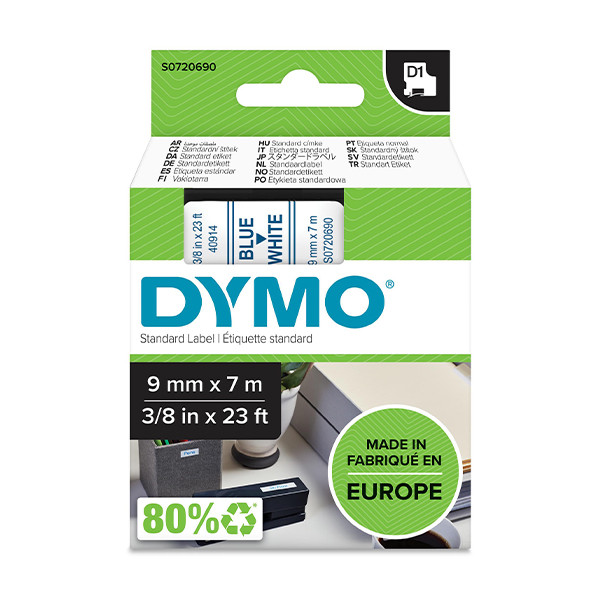 Dymo S0720690/40914 ruban d'étiquettes 9 mm (d'origine) - bleu sur blanc 088108 - 1