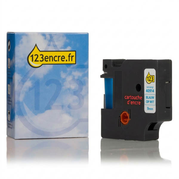 Dymo S0720690/40914 ruban d'étiquettes 9 mm (marque 123encre) - bleu sur blanc 088109 - 1