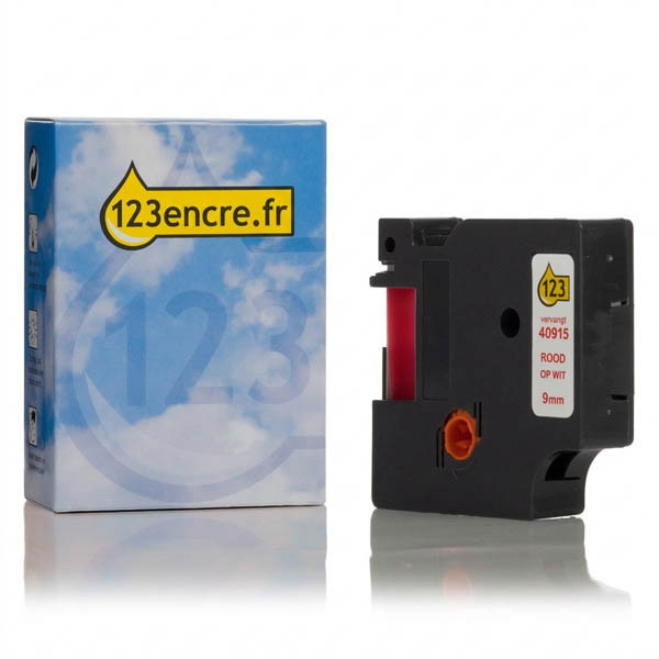 Dymo S0720700/40915 ruban d'étiquettes 9 mm (marque 123encre) - rouge sur blanc 088111 - 1