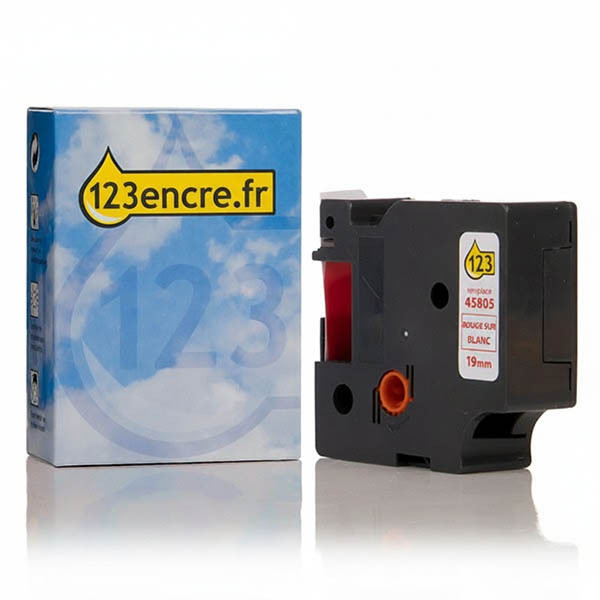 Dymo S0720850 / 45805 ruban 19 mm (marque 123encre) - rouge sur blanc 088407 - 1