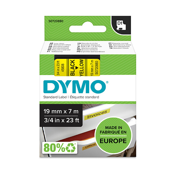 Dymo S0720880/45808 ruban d'étiquettes 19 mm (d'origine) - noir sur jaune 088412 - 1