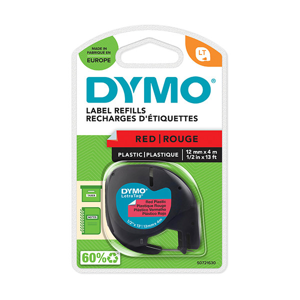 Dymo S0721630/91203 ruban d'étiquettes plastique 12 mm (d'origine) - rouge 088306 - 1