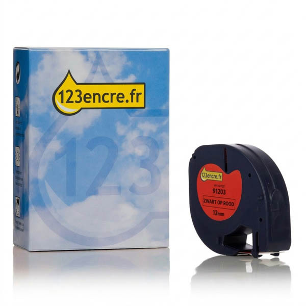 Dymo S0721630/91203 ruban d'étiquettes plastique 12 mm (marque 123encre) - rouge 088307 - 1