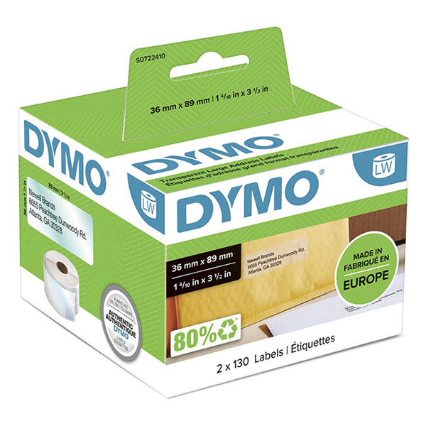Dymo S0722410/99013 étiquettes d'adresse transparentes larges (d'origine) 088506 - 1