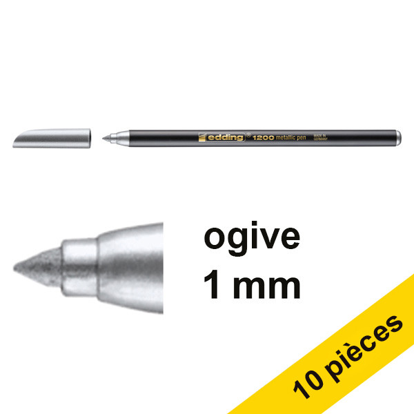 Offre : 10x Edding 1200 feutre (1 mm - ogive) - argent métallisé 239593 - 1